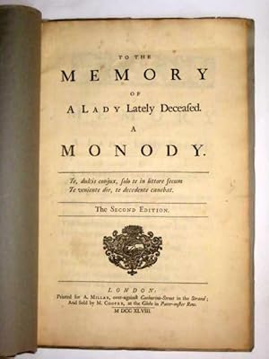 Bild des Verkufers fr To the Memory of a Lady Lately Deceased. A Monody. zum Verkauf von Tony Hutchinson