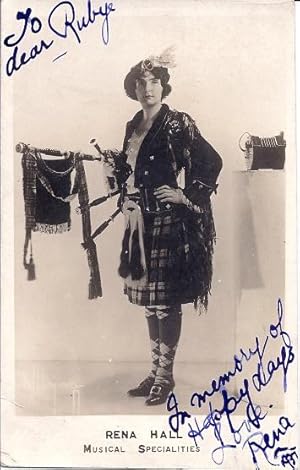 Bild des Verkufers fr Signed Photograph of the British variety entertainer Rena Hall ('Musical Specialities'), inscribed to the contortionist Rubye Colleano. zum Verkauf von Richard M. Ford Ltd