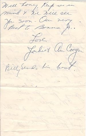 Immagine del venditore per Autograph Letter Signed ('Jackie & Ann Coogan') by Hollywood actor Jackie Coogan to the variety entertainer Rubye Colleano. venduto da Richard M. Ford Ltd