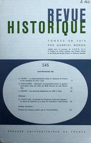 Bild des Verkufers fr REVUE HISTORIQUE numro 545 Janvier-mars 1983 zum Verkauf von Bouquinerie L'Ivre Livre
