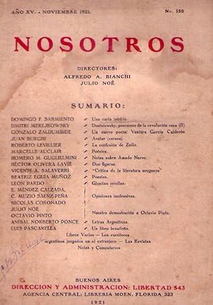 Imagen del vendedor de NOSOTROS - No. 150. Ao XV, noviembre de 1921 (Carta indita de Domingo Faustino Sarmiento) a la venta por Buenos Aires Libros