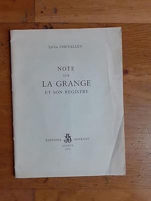 Imagen del vendedor de NOTE SUR LA GRANGE ET SON REGISTRE. a la venta por Librairie Sainte-Marie