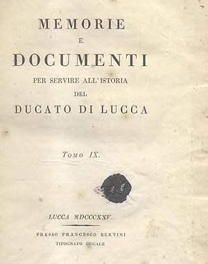 Bild des Verkufers fr DELLA STORIA LETTERARIA DEL DUCATO LUCCHESE. Libri sette. 1825-1831. zum Verkauf von studio bibliografico pera s.a.s.