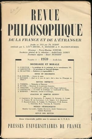 Revue Philosophique de la France et de L'&#201;tranger. Num&#233;ro 2 - 1959 - Avril-Juin