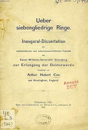 Bild des Verkufers fr UEBER SIEBENGLIEDRIGE RINGE (INAUGURAL-DISSERTATION) zum Verkauf von Le-Livre