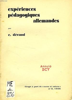 Bild des Verkufers fr EXPERIENCES PEDAGOGIQUES ALLEMANDES zum Verkauf von Le-Livre