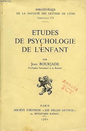 Image du vendeur pour ETUDES DE PSYCHOLOGIE DE L'ENFANT mis en vente par Le-Livre