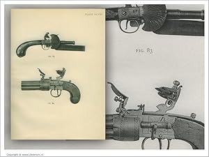Immagine del venditore per [European Hand Firearms of the Sixteenth, Seventeenth & Eighteenth Century:] "English Hunting Sword with Flint-Lock Pistol Attachment Finely Mounted in Silver, and English Seven-Barrel Flint-Lock [Flintlock] Revolving Pistol." [ORIGINAL COLLOTYPE PRINT]. venduto da Librarium of The Hague