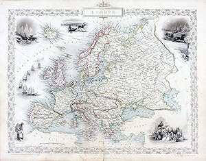 Europe, antique map with vignette views