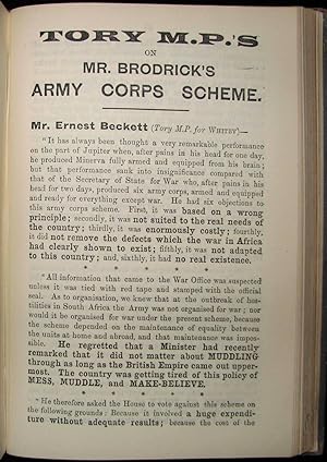 Tory M.P.'s on Mr. Brodrick's Army Corps Scheme, bound in Pamphlets & Leaflets for 1903, Being th...