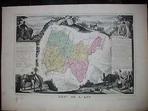 Seller image for Carte du dpartement de l'AIN (extraite de l'Atlas National illustr des 89 Dpartements et des Possessions de la France, par Levasseur V., publie par Pelissier, dition de 1869) for sale by Librairie Rouchaleou