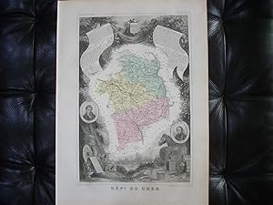 Seller image for Carte du dpartement du CHER (extraite de l'Atlas National illustr des 89 Dpartements et des Possessions de la France, par Levasseur V., publie par Pelissier, dition de 1869) for sale by Librairie Rouchaleou