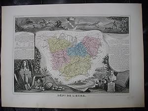 Seller image for Carte du dpartement de l'EURE (extraite de l'Atlas National illustr des 89 Dpartements et des Possessions de la France, par Levasseur V., publie par Pelissier, dition de 1869) for sale by Librairie Rouchaleou