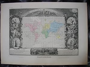 Carte de la PLANISPHÈRE (extraite de l'Atlas National illustré des 89 Départements et des Possess...