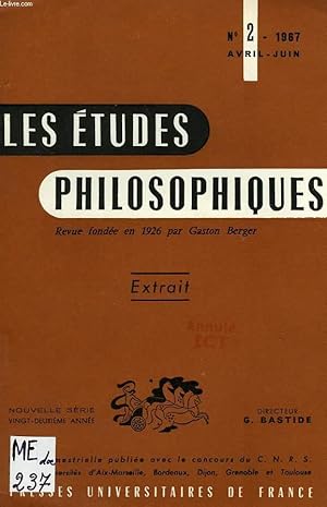 Imagen del vendedor de LES ETUDES PHILOSOPHIQUES, NOUVELLE SERIE, XXIIe ANNEE, N 2, AVRIL-JUIN 1967, EXTRAIT, KANT ET L'ACADEMIE DE BERLIN EN 1763 a la venta por Le-Livre