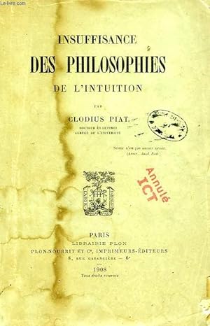 Seller image for INSUFFISANCE DES PHILOSOPHES DE L'INTUITION for sale by Le-Livre