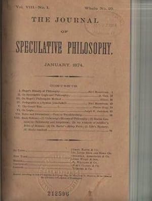 The Journal of Speculative Philosophy, Vol VIII: 1874