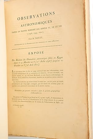 Description de l'Egypte. Observations astronomiques faites en Egypte pendant les années VI, VII e...