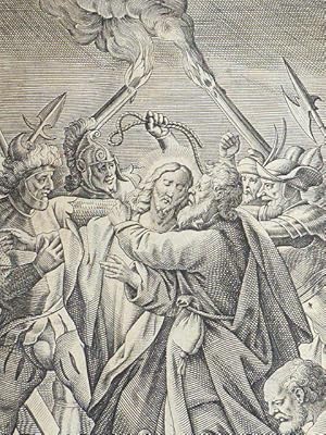 Bild des Verkufers fr (L'arrestation de Jsus). Gravure originale du XVIIe sicle zum Verkauf von Librairie Le Feu Follet