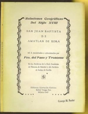 Imagen del vendedor de Relaciones Geograficas del Siglo XVIII San Juan Baptista de Amatlan de Xora a la venta por The Book Collector, Inc. ABAA, ILAB