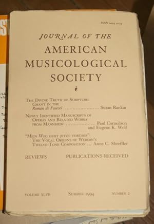 Seller image for Journal of the American Musicological Society. Volume XLVI Summer 1994, Number 2 for sale by Veery Books