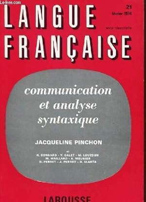 Image du vendeur pour LANGUE FRANCAISE - COMMUNICATION ET ANALYSE SYNTAXIQUE mis en vente par Le-Livre