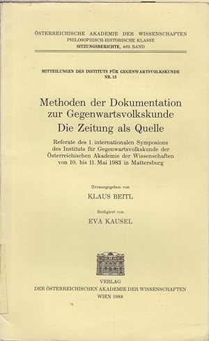 Seller image for Methoden Der Dokumentation Zur Gegenwartsvolkskunde. Die Zeitung Als Quelle for sale by Jonathan Grobe Books