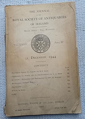 Bild des Verkufers fr The Journal of the Royal Society of Antiquaries of Ireland Vol. 74 Part 4, December 1944 zum Verkauf von Glenbower Books