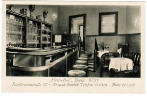 "Hetti-Bar" (Ansichtskarte mit Widmung der Besitzerin). Berlin W 35, Kurfürstenstraße 37. Wrzask-...