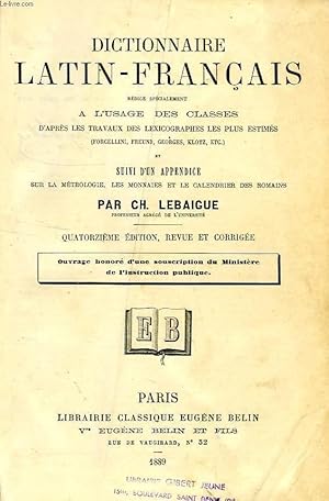 Seller image for DICTIONNAIRE LATIN-FRANCAIS for sale by Le-Livre