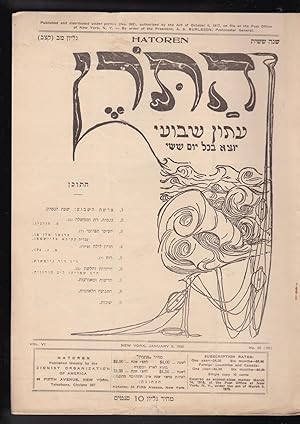 Immagine del venditore per Hatoren [= The Mast] : Iton Shvu'i yotse bekhol Yom Shishi. Volume VI, Number 42 (192). New York January 9, 1920 venduto da Meir Turner