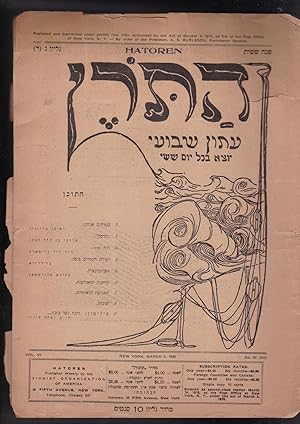 Immagine del venditore per Hatoren [= The Mast] : Iton Shvu'i yotse bekhol Yom Shishi. Volume VI, Number 50 (200). New York March 5, 1920 venduto da Meir Turner