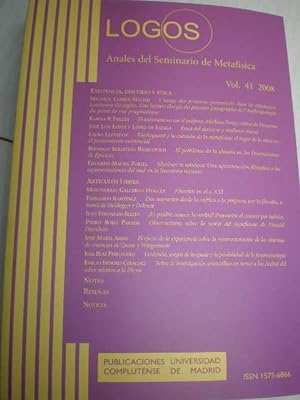 Bild des Verkufers fr Logos. Anales del Seminario de Metafsica Vol. 41 - 2008 - Existencia, discurso y tica zum Verkauf von Librera Antonio Azorn
