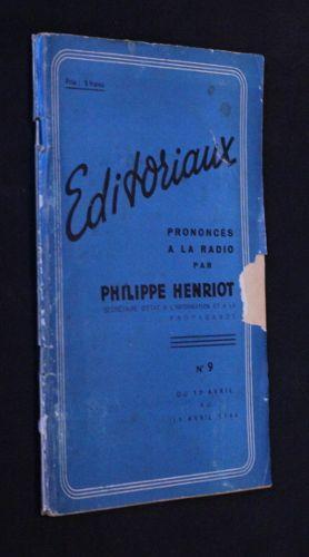 Image du vendeur pour Editoriaux prononcs  la radio par Philippe Henriot, n8 mis en vente par Des livres et nous