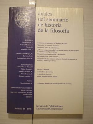 Imagen del vendedor de Anales del Seminario de historia de la filosofa N 15 - 1998 a la venta por Librera Antonio Azorn