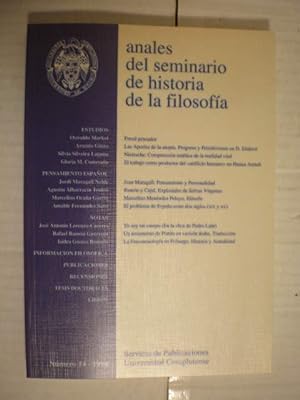 Bild des Verkufers fr Anales del Seminario de historia de la filosofa N 14 - 1998 zum Verkauf von Librera Antonio Azorn