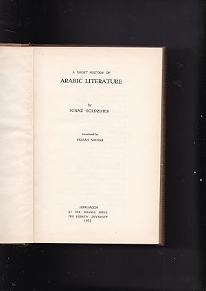 Bild des Verkufers fr Kitsur Toldot Ha-Sifrut Ha-Aravit/ A Short History of Classical Arabic Literature zum Verkauf von Meir Turner