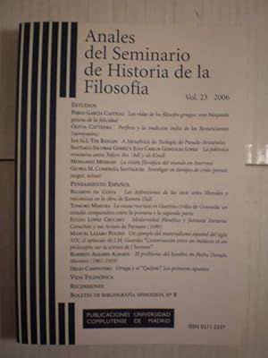 Image du vendeur pour Anales del Seminario de Historia de la Filosofa. Vol. 23 - 2006 mis en vente par Librera Antonio Azorn