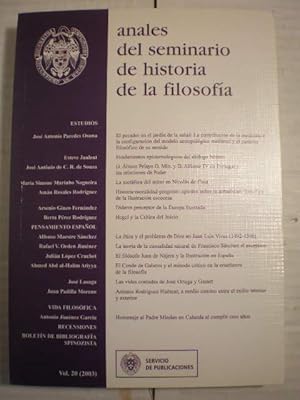 Imagen del vendedor de Anales del Seminario de historia de la filosofa Vol. 20 - 2003 a la venta por Librera Antonio Azorn