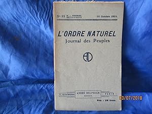 Seller image for L'ORDRE NATUREL - JOURNAL DES PEUPLES " REVUE BI-MENSUELLE Rvisionniste et Pacifiste N 12 du 20 OCTOBRE 1923 for sale by LA FRANCE GALANTE