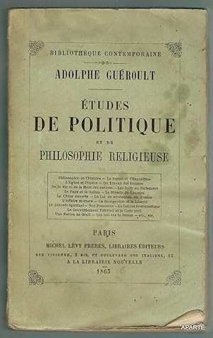 Imagen del vendedor de Etudes de politique et de philosophie religieuse. a la venta por Apart