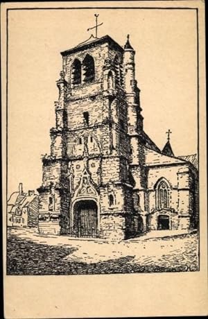 Künstler Ansichtskarte / Postkarte Lotze, Karl, Picardie Nordfrankreich, Kirche und Straßenpartie...