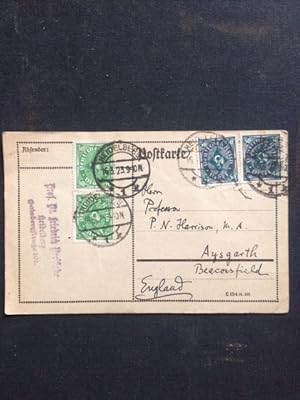 Eigenhändig beschriebene Postkarte von Prof. Dr. Friedrich Preisigke, datiert 15. März 1923, an P...