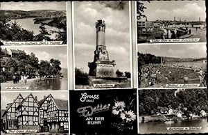 Bild des Verkufers fr Ansichtskarte / Postkarte Wetter an der Ruhr, Giebelhuser, See, Kraftwerk, Viadukt, Freibad, Ruhrbrcke, Harkortturm zum Verkauf von akpool GmbH