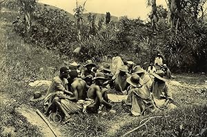 Madagascar Group of Bourjanes People having a meal Old Photo Ramahandry 1910'