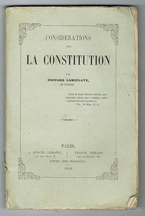 Image du vendeur pour Considrations sur la constitution. mis en vente par Apart