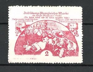 Seller image for Reklamemarke Linzer fliegende Bltter, Jubilums-Ausgleichs-Marke, Bullen am Wegweiser for sale by Bartko-Reher