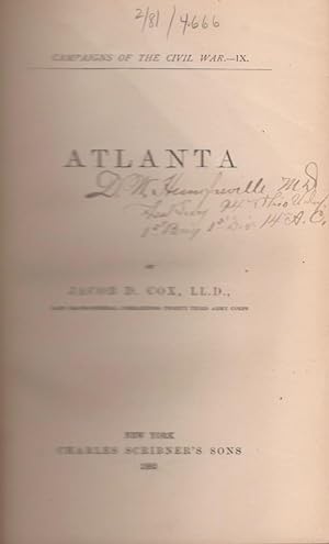 Seller image for Campaigns of the Civil War: Atlanta Signed by Daniel W. Humphreville of the 94th Ohio Volunteer Infantry 1st Brig., 1st Division. 14 A.C. for sale by Americana Books, ABAA