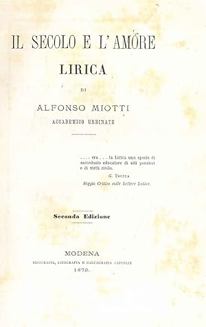 Il secolo e l'amore. Lirica Per le nozze in Roma di Amelia Pia degli Augusti e Spiridione Benintendi