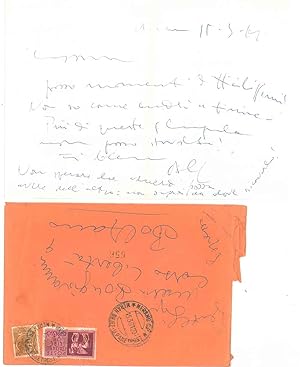 Lettera autografa e firmata in busta viaggiata da Merano a Bolzano, datata 15-3-61. "Carissima, p...
